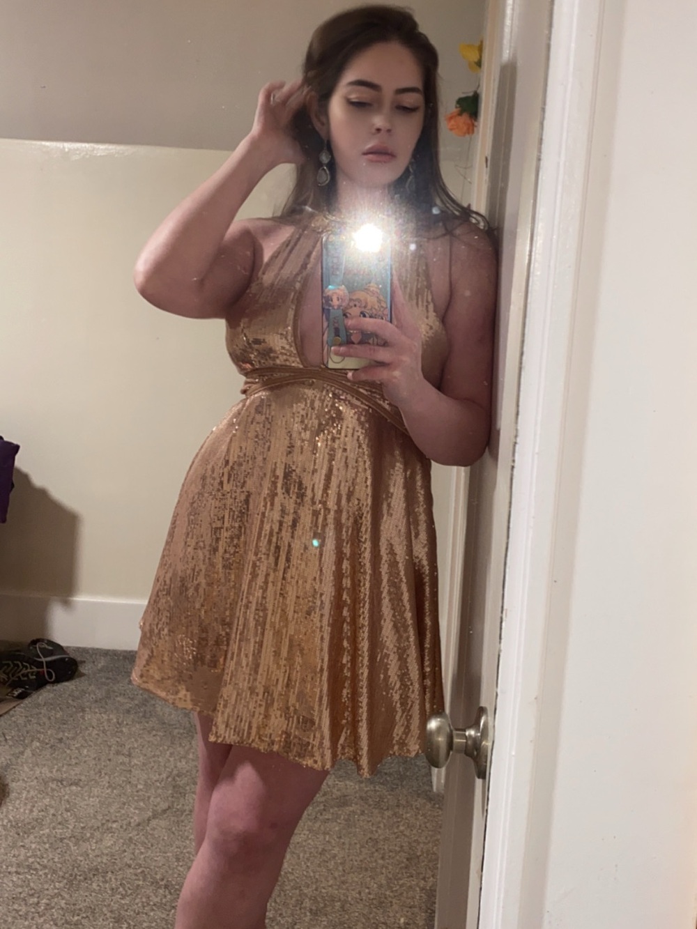 Free People Rose Gold Film Noir Halter Dress